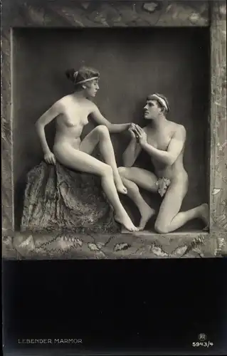 Ak Lebender Marmor, Frauenakt, Männerakt, Liebespaar, RPH 5943/4