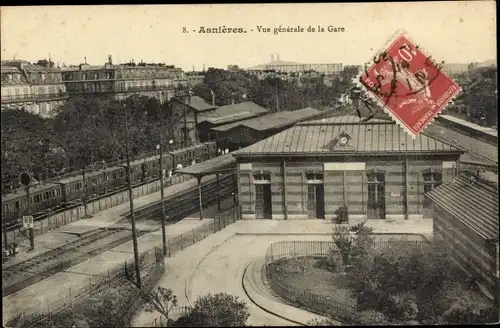 Ak Asnières-sur-Seine Hauts-de-Seine, Vue Générale de la Gare