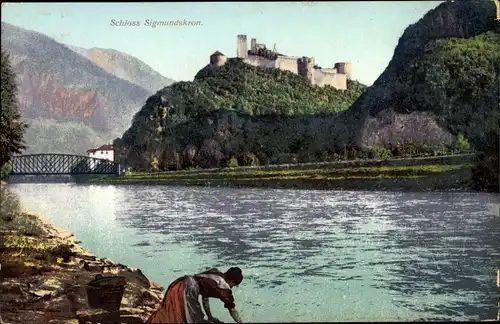 Ak Bozen Bolzano Südtirol, Schloss Sigmundskron, Wäscherin