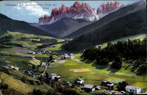 Ak Villnöss Villnöß Funes Südtirol, Villnösstal mit Geislerspitzen