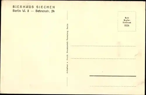 Ak Berlin Mitte, Bierhaus Siechen, Jägerzimmer, Behrenstraße 24