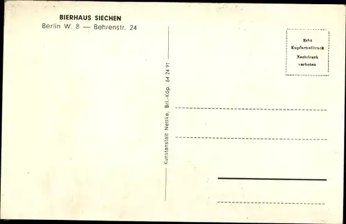 Ak Berlin Mitte, Bierhaus Siechen, Jägerzimmer, Behrenstraße 24