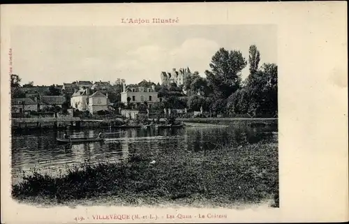 Ak Villeveque Anjou Maine et Loire, Les Quais, Le Château