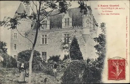 Ak Villeveque Maine et Loire, Le Château et la Tour des Oubliettes