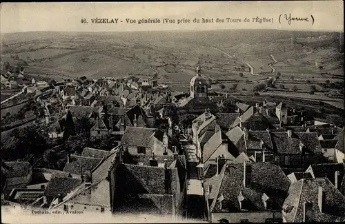 Ak Vézelay Yonne, Vue prise du Haut des Tours de l´Église