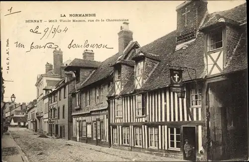 Ak Bernay Eure, Rue de Charentonne, Vieilles Maisons