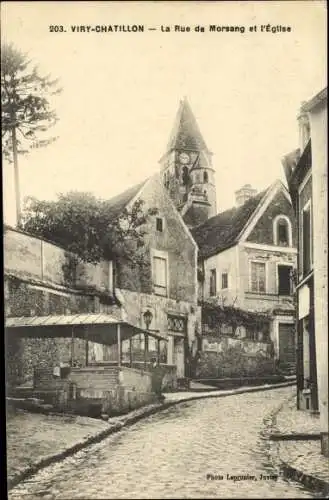 Ak Viry Chatillon Essonne, Rue de Morsang et l´Église