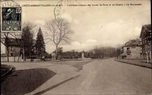 Ak Gretz-Armainvilliers Seine et Marne, Route de Paris et de Chevry