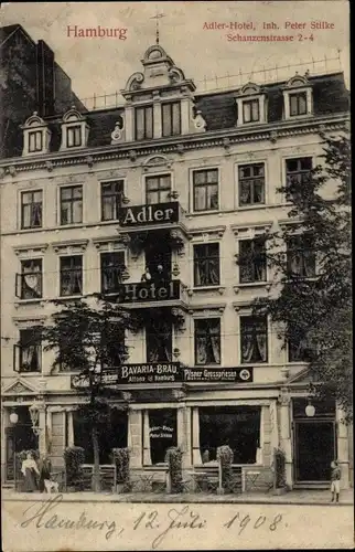 Ak Hamburg Altona Sternschanze, Adler Hotel, Inh. Peter Stilke, Schanzenstraße 2-4