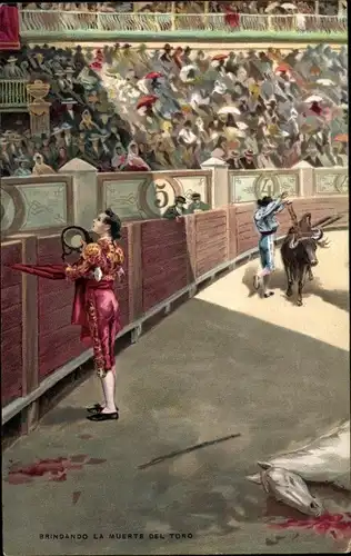 Künstler Ak Stierkampf in der Arena, Brindando la muerte del Toro
