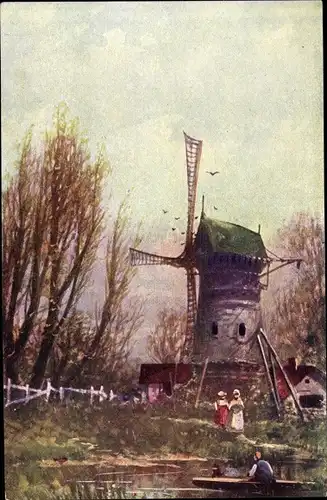 Künstler Ak Motiv mit Windmühle