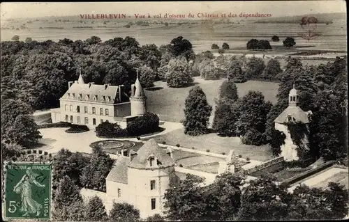 Ak Villeblevin Yonne, Vue Aérienne du Château