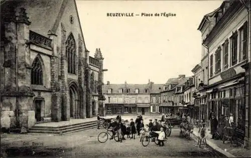 Ak Beuzeville Eure, Place de l´Église