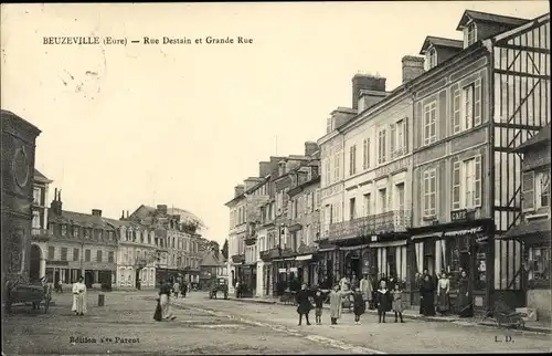 Ak Beuzeville Eure, Rue Destain et Grande Rue