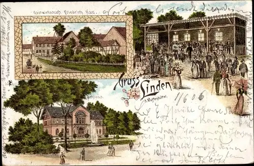 Litho Linden Wolfenbüttel in Niedersachsen, Gastwirtschaft Friedrich Kau, Schloss