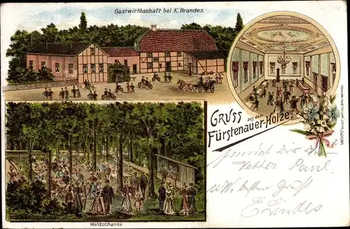 Litho Fürstenau Vechelde in Niedersachsen, Fürstenauer Holz, Gastwirtschaft K. Brandes, Waldschänke