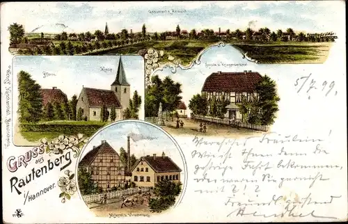 Litho Rautenberg Harsum in Niedersachsen, Kirche, Pfarre, Schule, Kriegerdenkmal, Molkerei