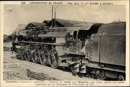 Ak Französische Eisenbahn, Dampflok, Locomotive, type Mountain, Tender 241 010