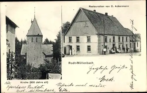 Ak Rodt Müllenbach Marienheide Oberbergischer Kreis, Restauration von C. Ackermann, Kirche