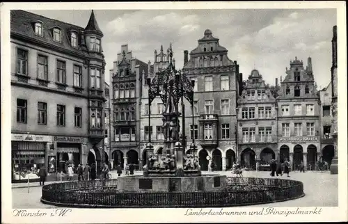 Ak Münster in Westfalen, Lambertusbrunnen und Prinzipalmarkt