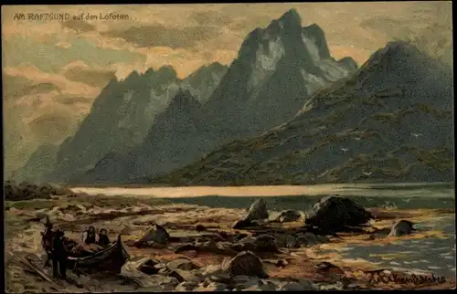 Künstler Ak Lofoten Norwegen, Am Raftsund, Landschaft, Berge