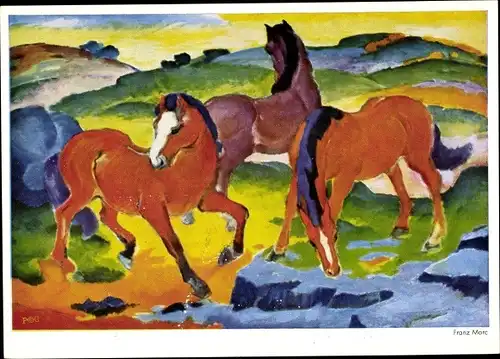 Künstler Ak Marc, Franz, Rote Pferde, Chevaux rouges