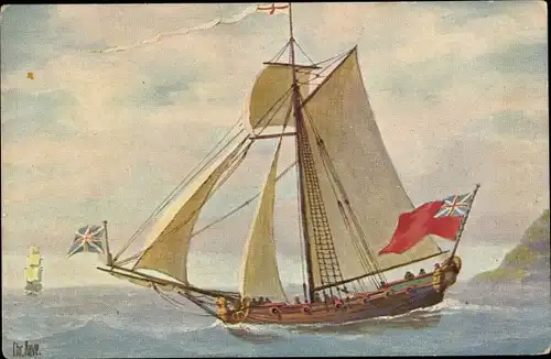 Künstler Ak Rave, Chr., Marine Galerie Nr. 127, Englische Jacht, 18. Jahrhundert