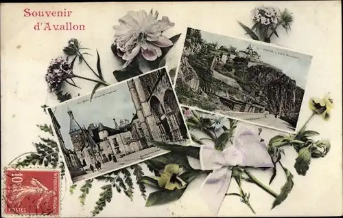 Ak Avallon Yonne, Souvenir, Montage avec Panorama et Vue de la Ville