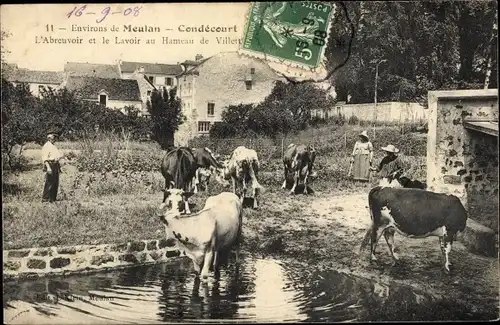 Ak Condécourt Val d´Oise, Abreuvoir et Lavoir au Hameau