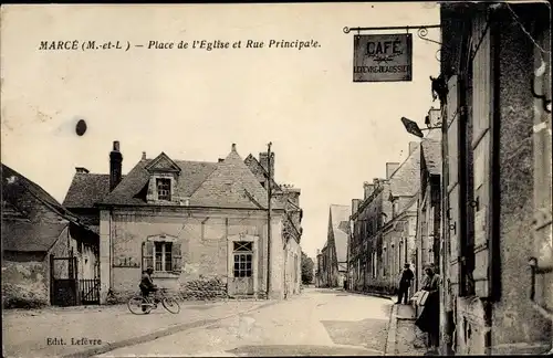 Ak Marcé Maine et Loire, Place de l´Église et Rue Principale