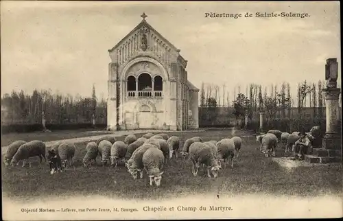 Ak Bourges Cher, Chapelle et Champ du Martyre, Pèlerinage de Sainte Solange, Troupeau de Moutons