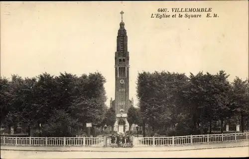 Ak Villemomble Seine Saint Denis, L´Église et le Square