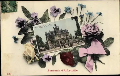 Ak Alfortville Val de Marne, Souvenir, Montage avec Fleurs