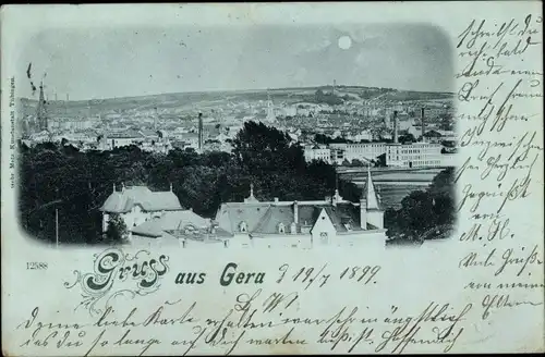 Mondschein Ak Gera in Thüringen, Panorama vom Ort