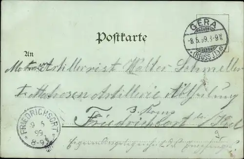 Mondschein Litho Gera in Thüringen, Kaiser Wilhelm Denkmal, Schloss Osterstein