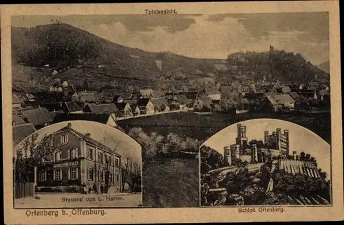 Ak Ortenberg in Baden, Panorama, Brauerei von L. Harter, Schloss Ortenberg