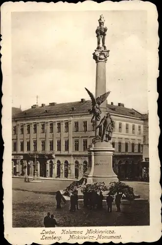 Ak Lwów Lemberg Ukraine, Kolumna Mickiewicza, Mickiewicz Monument