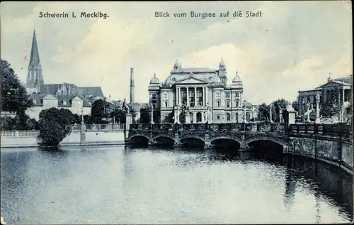 Ak Schwerin in Mecklenburg, Stadtansicht vom Burgsee