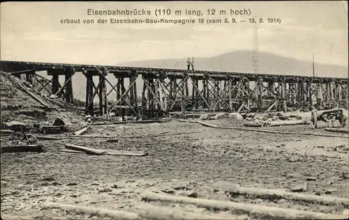 Ak Eisenbahnbrücke, erbaut von der Eisenbahn Bau Kompanie 19