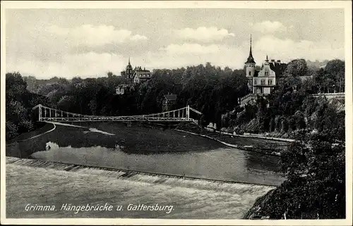 Ak Grimma in Sachsen, Hängebrücke, Gattersburg