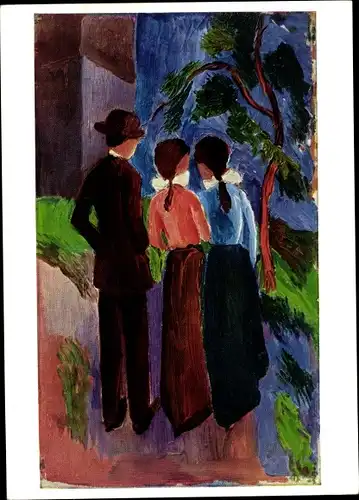 Künstler Ak Macke, August, Spaziergang zu Dreien