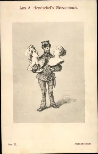 Künstler Ak Hendschel, Albert, Kunstmission, Mann in Uniform mit Büsten