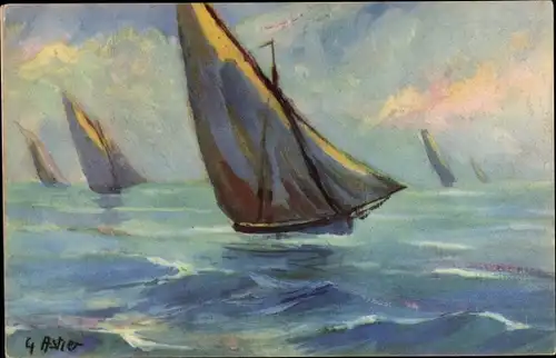 Künstler Ak Segelboote auf dem Wasser