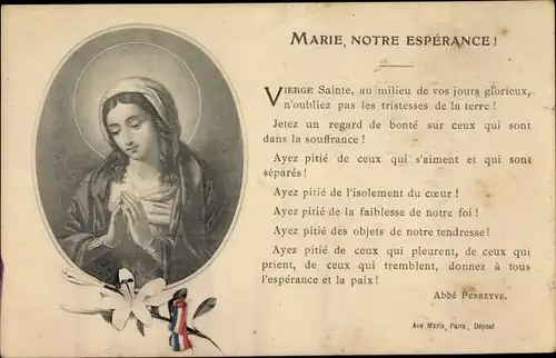 Gedicht Ak Marie, Notre Esperance, Vierge Sainte, Heiligenbildnis