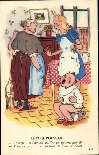 Künstler Ak Le petit Poussait, weinendes Kind auf dem Nachttopf