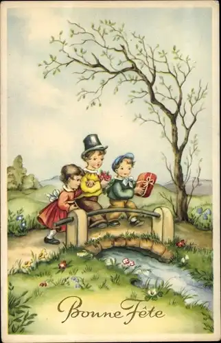 Ak Glückwunsch Geburtstag, Bonne Fete, Kinder mit Geschenken