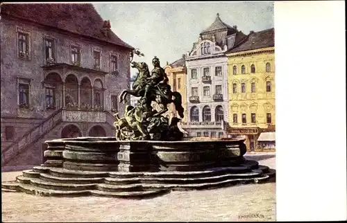 Künstler Ak Havlicek, J., Olomouc Olmütz Stadt, Caesarova kasna s radnici, Rathaus