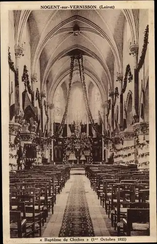 Ak Nogent sur Vernisson Loiret, Intérieur de l´Église, Baptême de Cloches