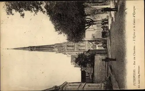 Ak Pithiviers Loiret, Église et Caisse d´Épargne