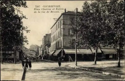 Ak Courbevoie Hauts de Seine, Place Charras et Entrée de la Rue de Bezons